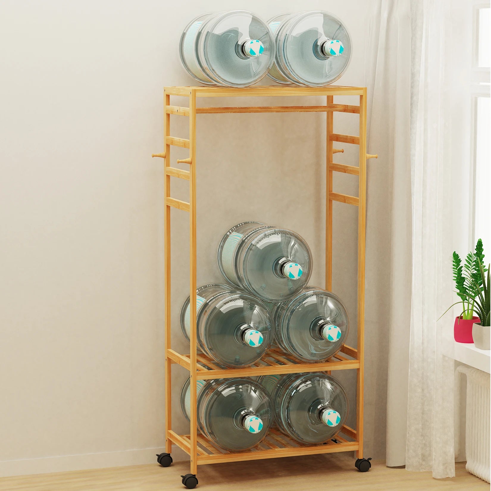 Bamboo Garment Coat Rack Clothes Hanging Rack Organizer with Wheels