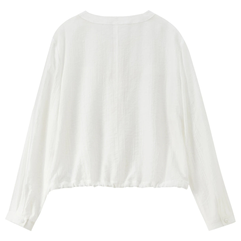 SENTUBILA Women's Oversized Lyocell Shirt 2026 Spring Summer Round Neck Long Sleeve Drawstring Sheer Casual Top 161WB5014