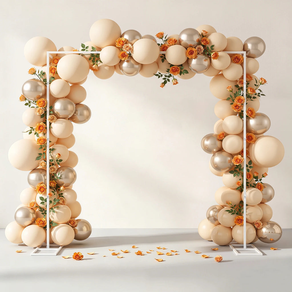 Wedding Stand, 2.4x2.4m Metal Wedding Stand, White Square Arch Backdrop, Heavy Duty Iron Support, Party Event Background Decoration, Rustproof Durable Frame for Balloon/ Floral Curtain Display, Indoor/ Outdoor Ceremony/ Photo