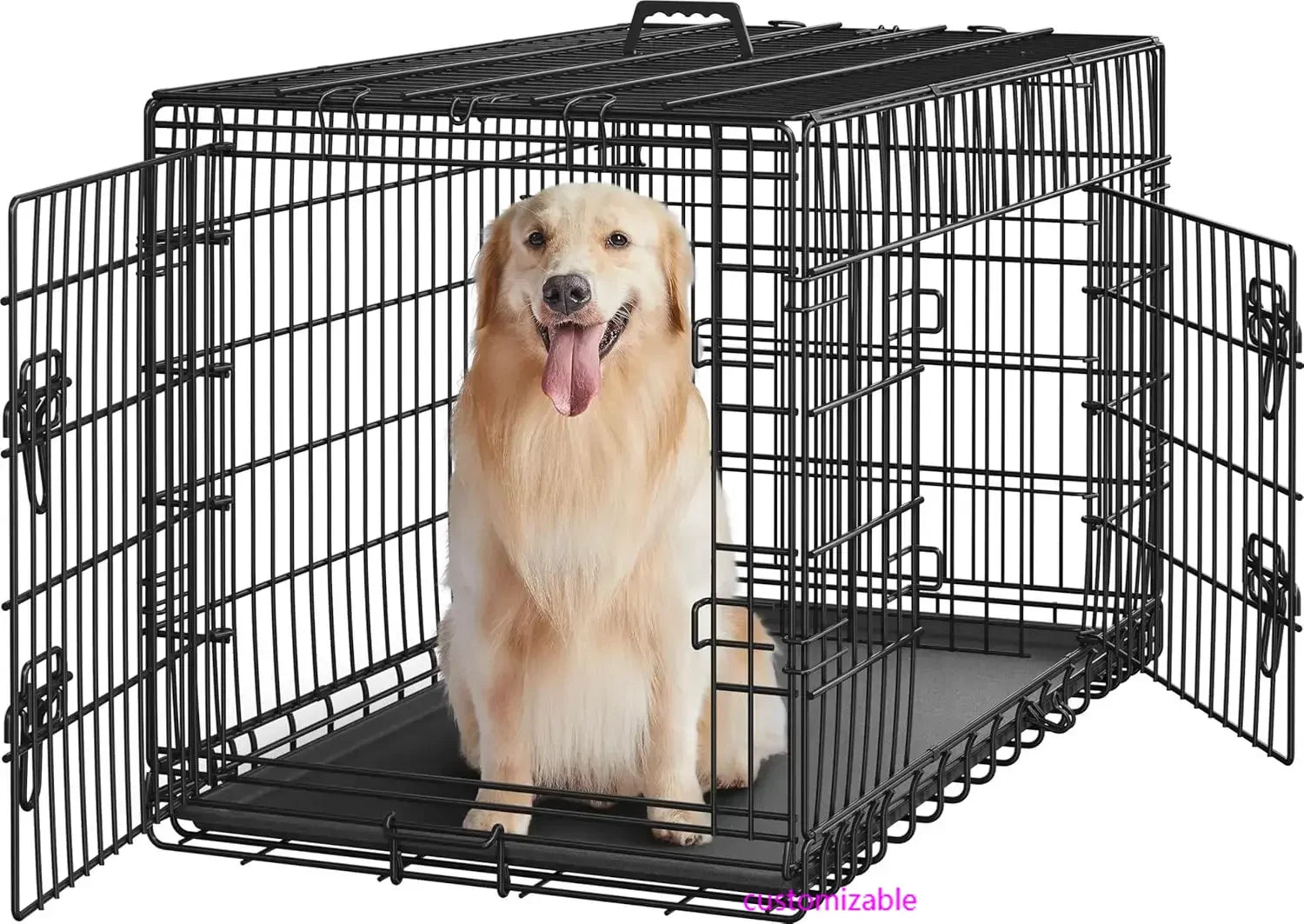 42 inch Dog Crate Double Door w/Divider for Puppy to Adult XL, Collapsible Metal Dog Crate with Removable Tray Wire