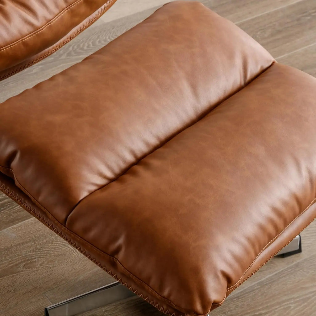Swivel Accent Chair with Ottoman, Mid Century Modern Faux Leather Lounge Chair With Footrest, Comfy Oversized Armchair