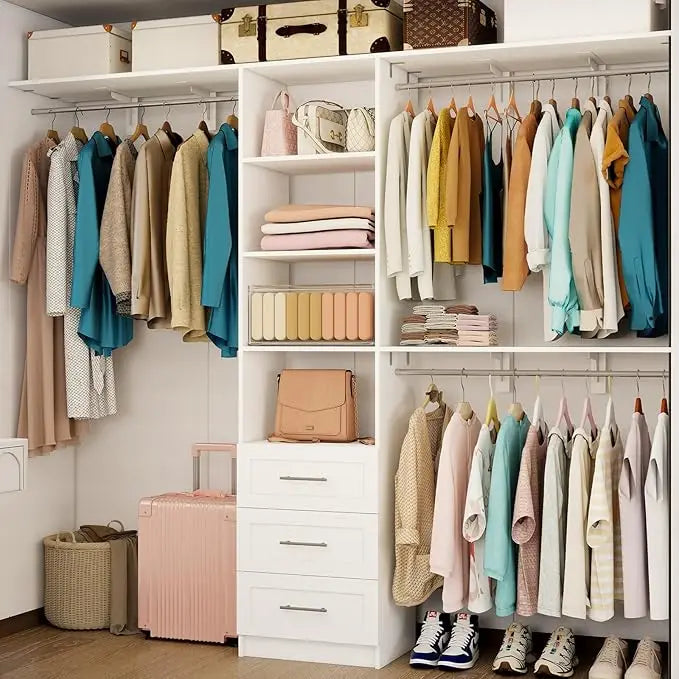 Closet System with Drawers, 5FT-8FT Closet Organizer System with Shelves & Expandable Hanging Rods