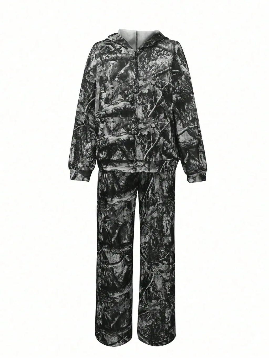 Women's Black Tree Branch Print Velvet Hoodie & Sweatpants 2-Piece Set