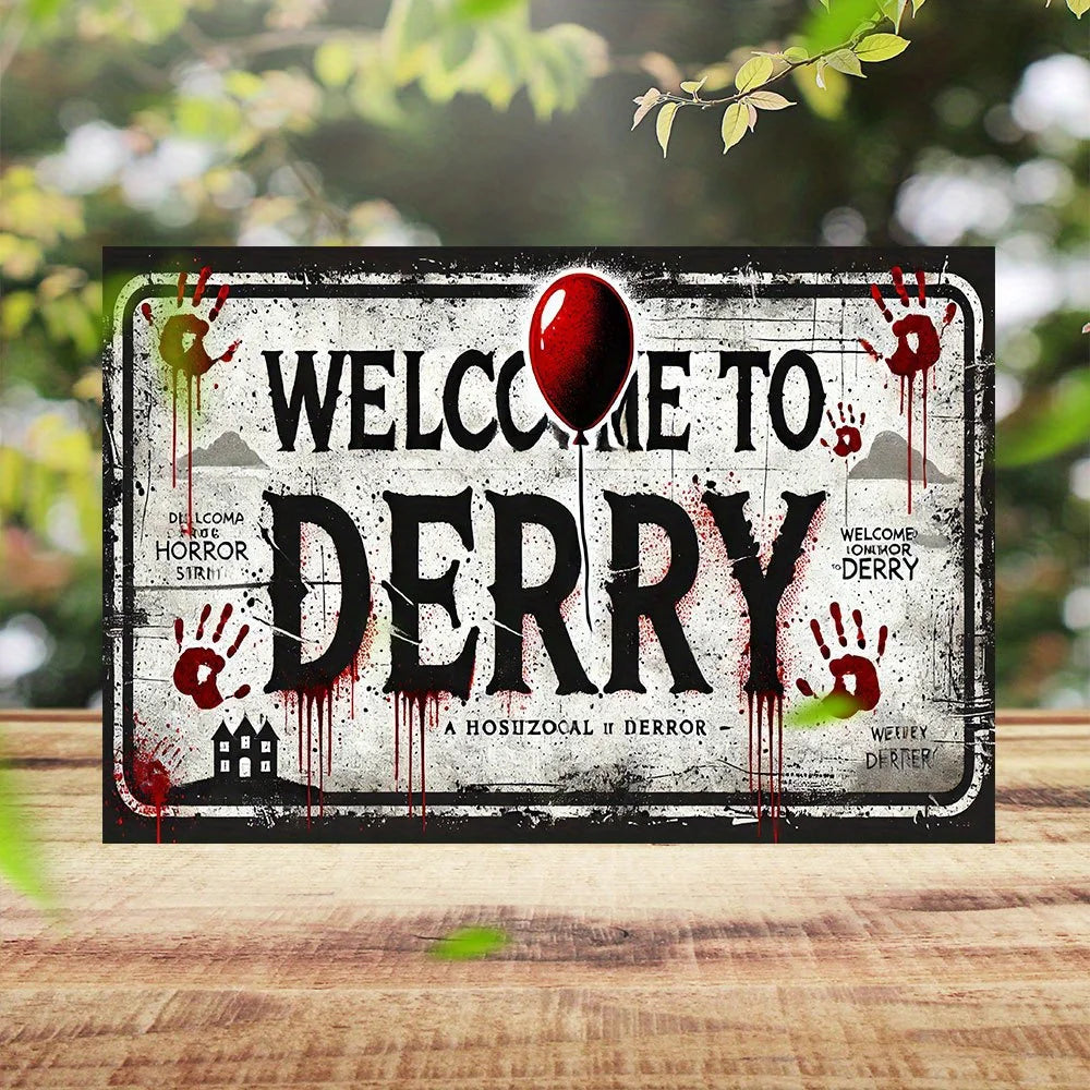 "Welcome to Derry" Metal Tin Sign Horror Pennywise Red Balloon Wall Decor For Man Cave/ Bar/ Halloween Party /Home Wall Art