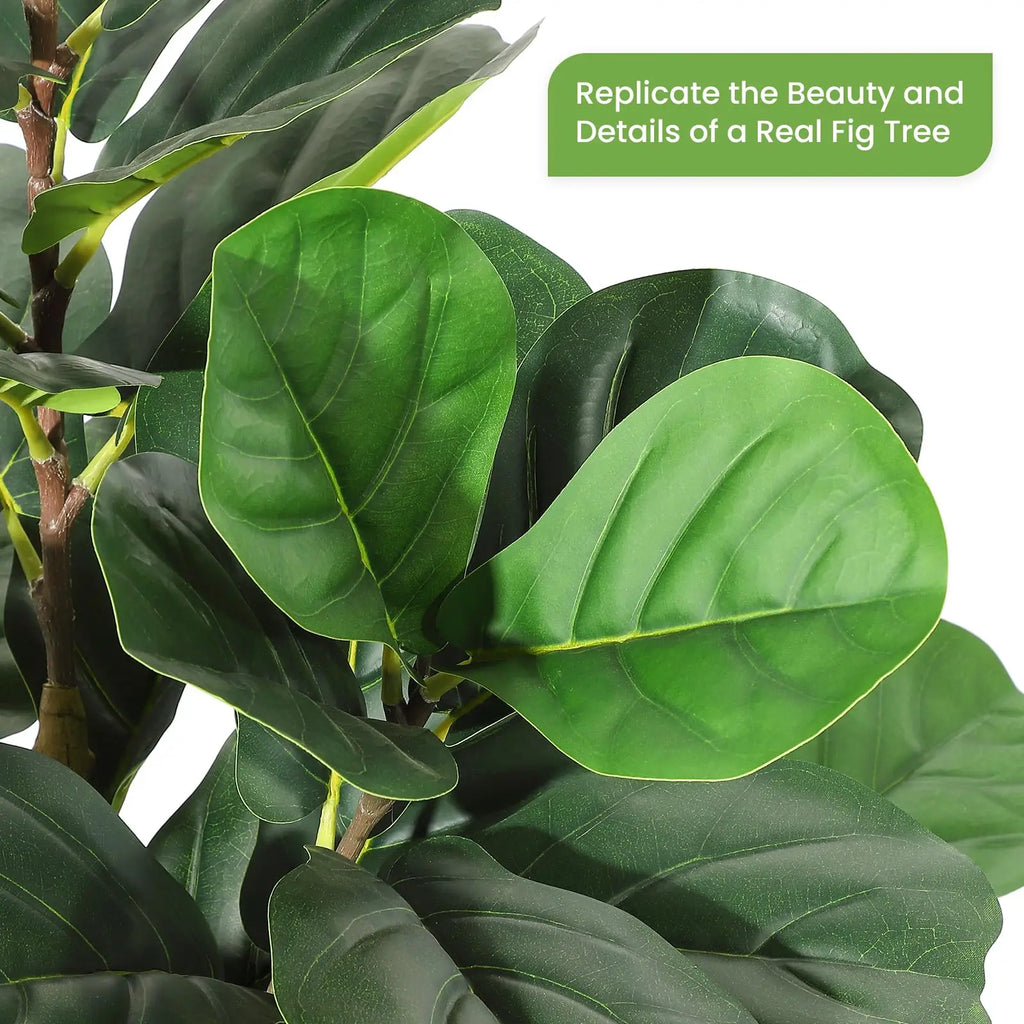 Artificial Fiddle Leaf Fig Tree with White Planter, 5/6/7 ft Tall Fake Plant with Natural Wood Trunk, Faux Ficus Tree Potted Moss for Home /Office/ Living Room Decor