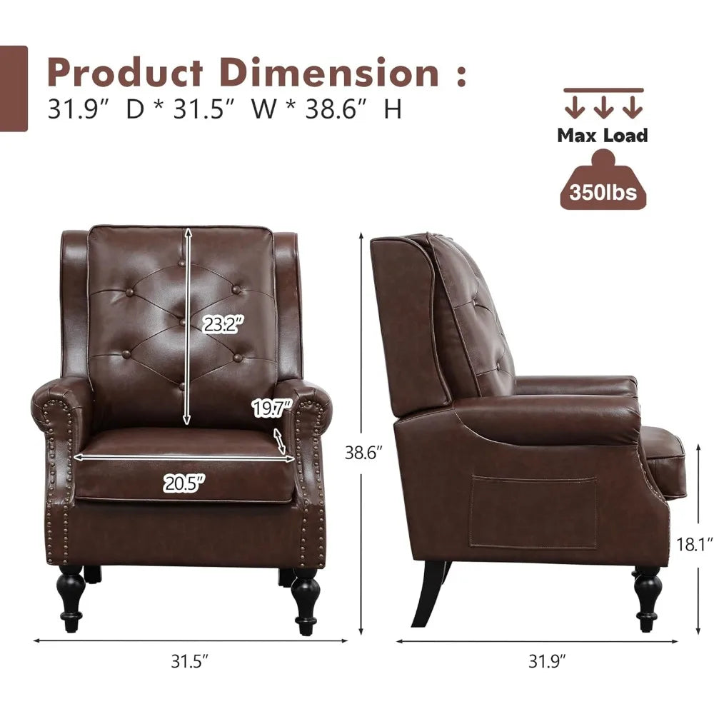 Accent Chair for Living Room, Mid Century Modern Wingback Armchair with High Back, Leather Upholstered Arm Chair