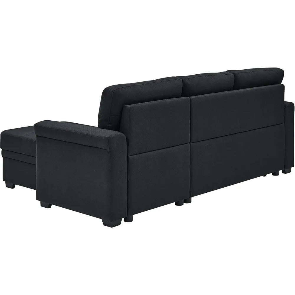 Modern 86" L-Shaped Sectional Sofa with Reversible Chaise, Storage, and Pull-Out Sleeper Bed for Living Rooms and Apartments