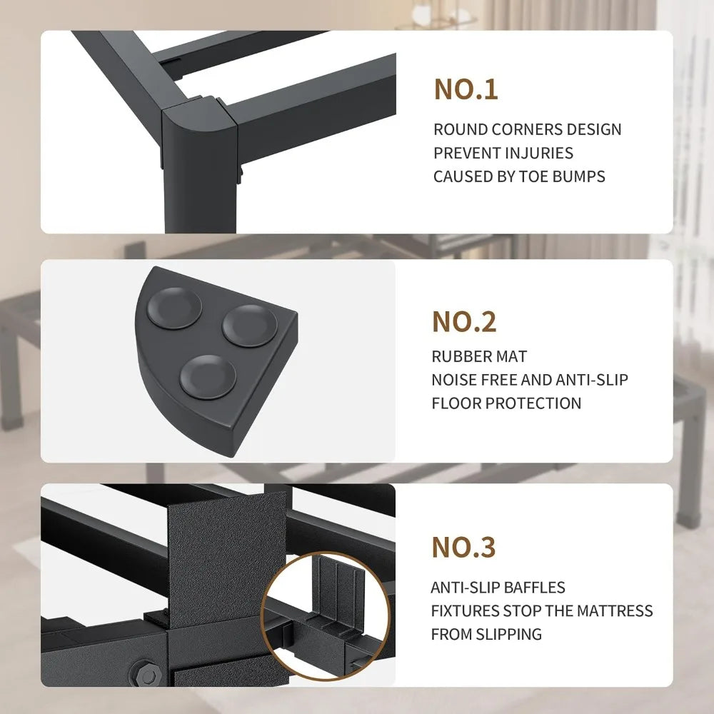 14 Inch Full Size Metal Platform Bed Frame with Round Corner Legs, Heavy Duty Steel Slats