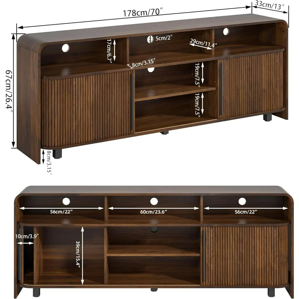 Mid-Century Modern Wood TV Stand for 75-80" TVs, Storage-Friendly Entertainment Center Console