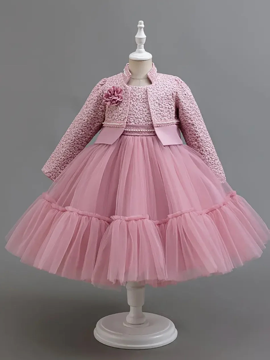 Girls Dress Set Spring Autumn Khaki Lotus Lace Fashion Children Clothes/ Cute Princess Dresses and Coat Outfits 2-8 Year