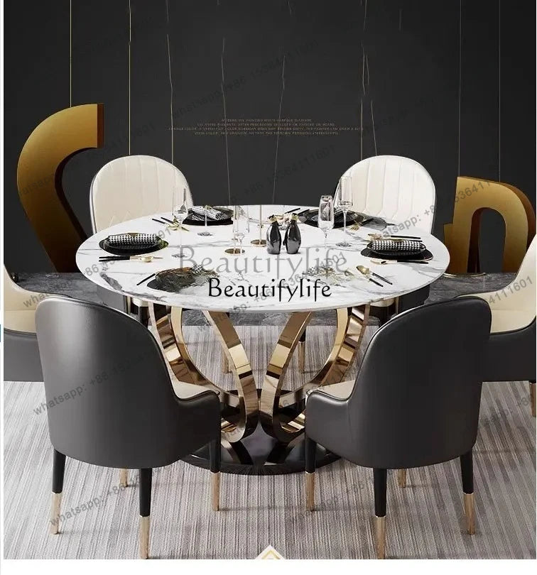 Luxury Sintered Stone Dining Table / Round Marble Top/ Kitchen Table and Chair Set