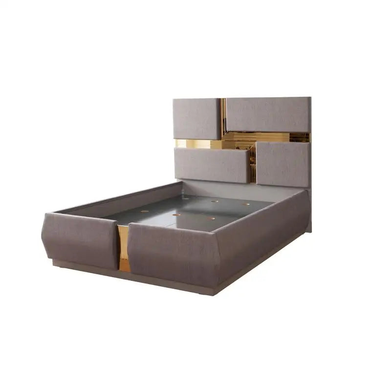 4-Piece Queen Bedroom Set in Gray, Wood Construction with Gold Accents