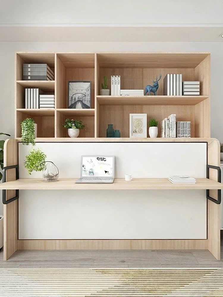 Multifunctional Invisible Desk Bed Bookcase Rotary Rollover Bed Wardrobe Integrated  Murphy Bed Bedroom Set Furniture