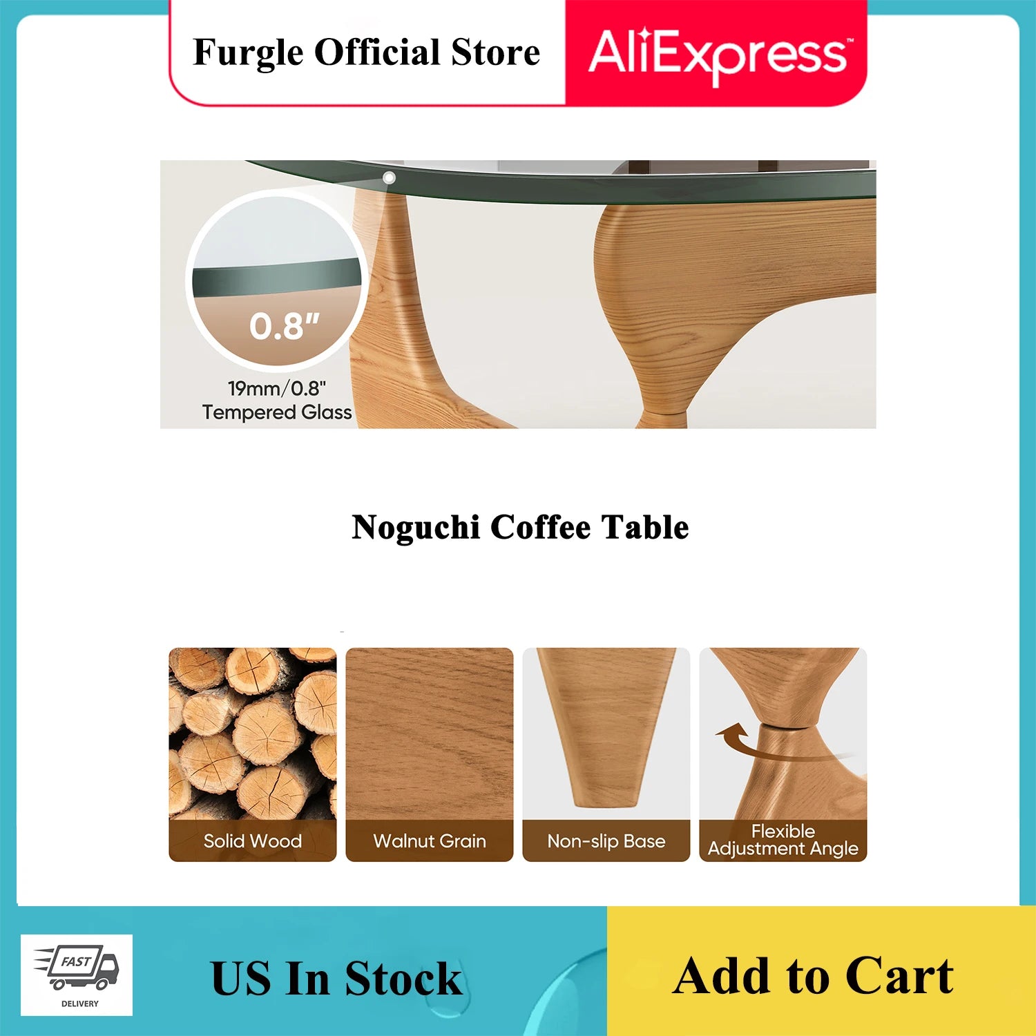 Modern Triangle Glass Coffee Table, Vintage Glass, Wood End Table, Solid Wood Base Coffee Table, for Living Room, Patio