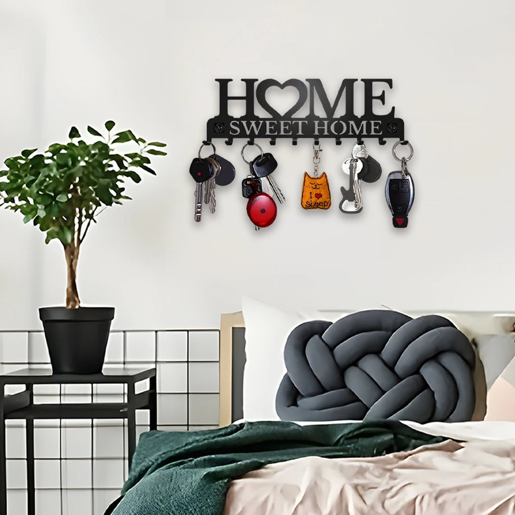 1pc Black Metal Key Holder/ Wall Mount Key Holder/ Sweet Home Design Style With 10 Hooks