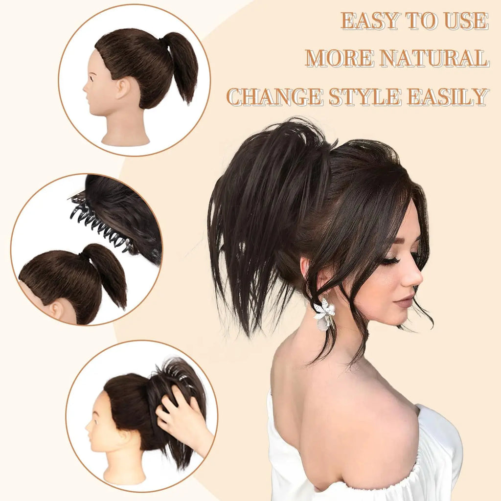 Synthetic Claw Clip Hair Bun Straight Chignon Bun Ponytail Hair Extensions Tousled Updo Hair Buns Claw Clip Ponytail Hairpice