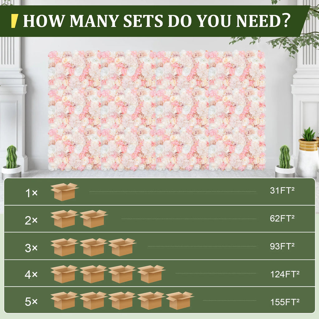 12PCS Silk Flower Walls 23.6x15.74in Artificial Floral Backdrop Realistic Rose Decoration Panel with Grid for Wedding Party Birthday