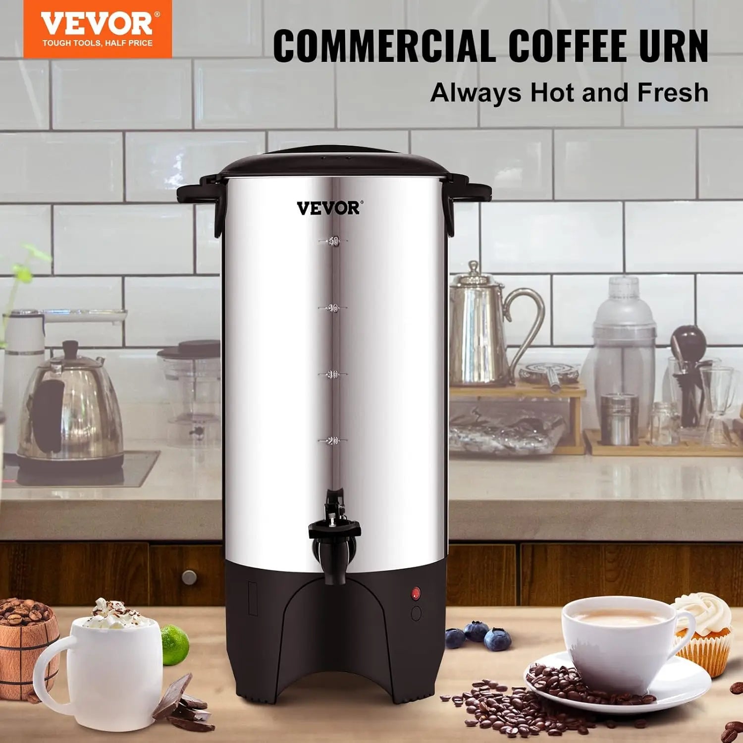 50 Cup Commercial Coffee Urn 7.5L Stainless Steel Electric Dispenser 1000W Fast Brewing