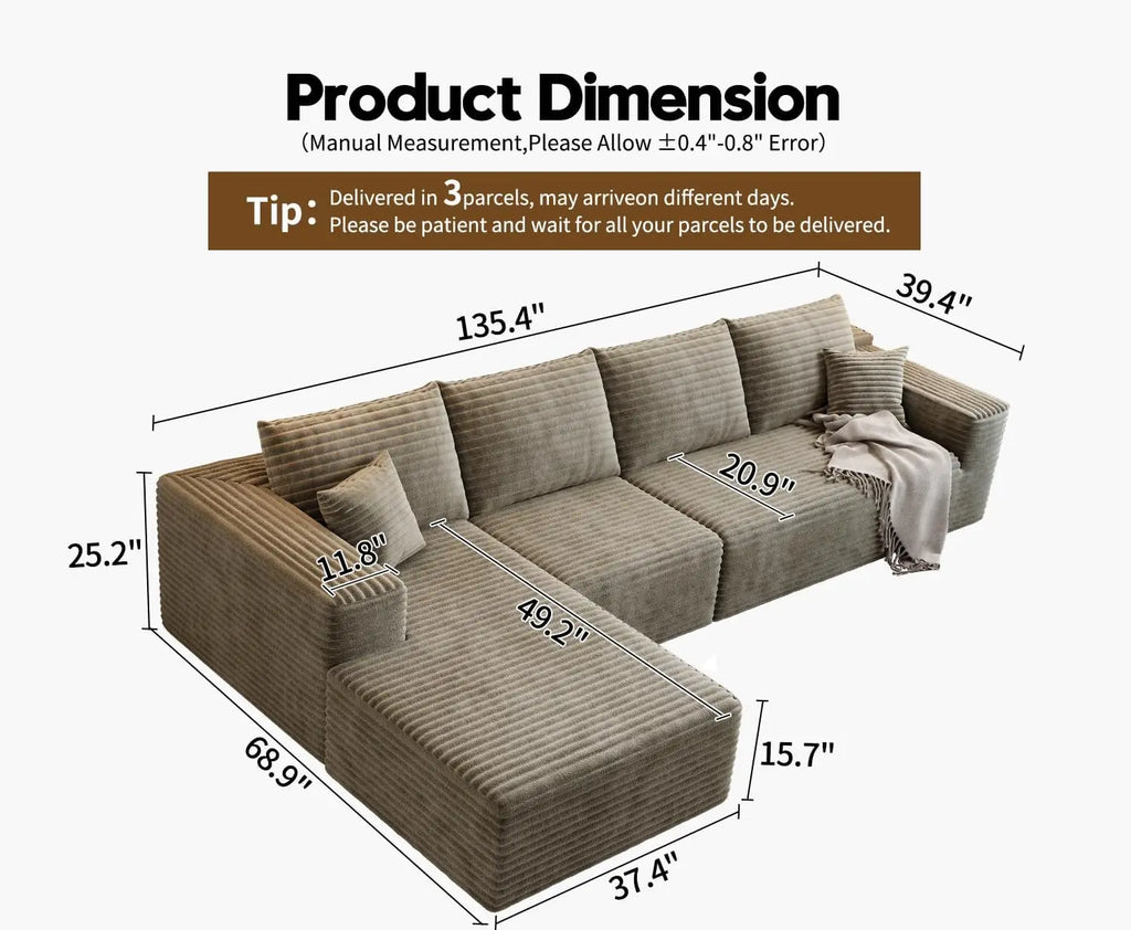 Cloud Modular Sectional Sofa Couch with L-Shape Chaise, Upholstered Couches for Living Room/ Bedroom