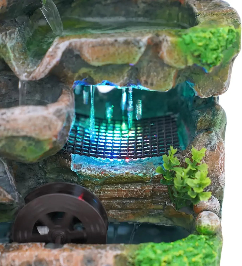 Indoor Waterfall Meditation Fountain with Automatic Pump and LED Light, Tabletop Waterfall Fountain, Relax Desktop Water for Home/ Office/ Bedroom Decoration