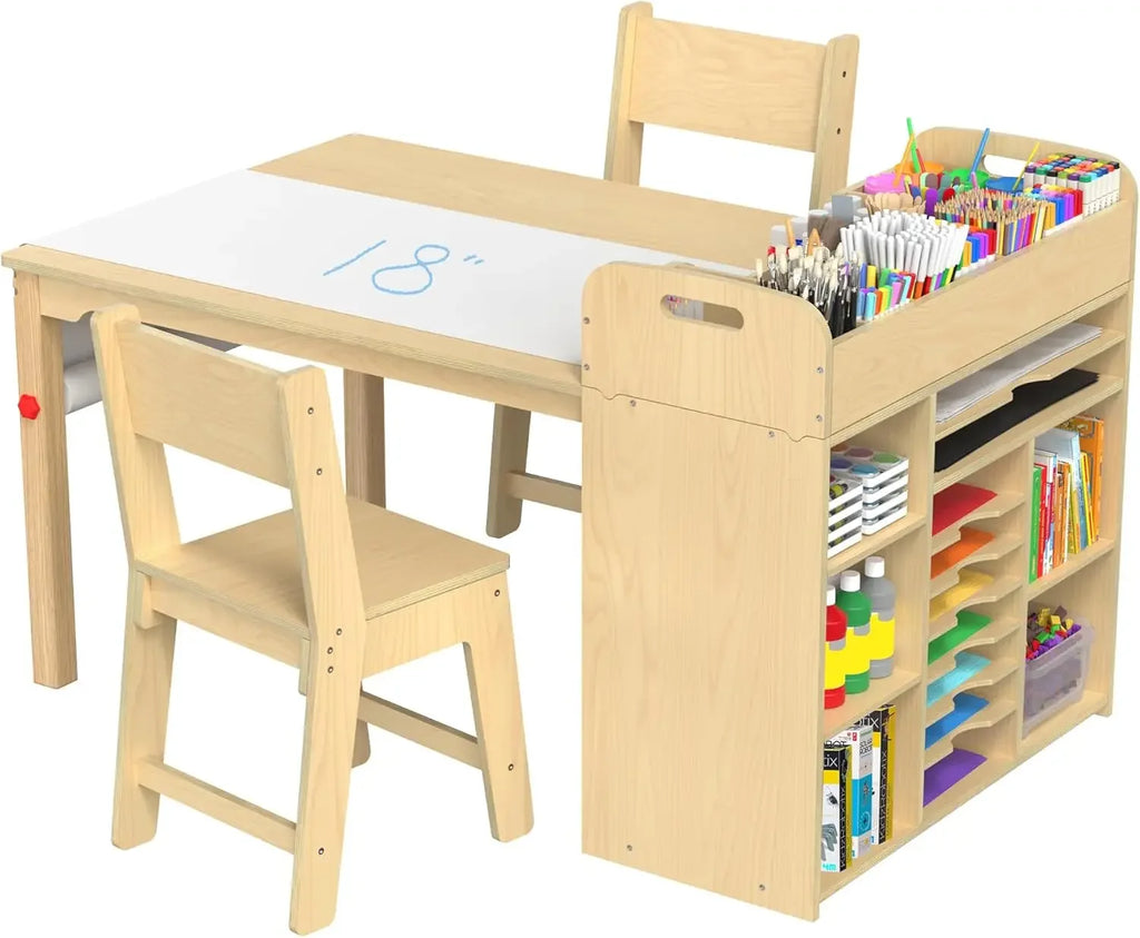Kids Art Table and Chairs Set/ Craft Table with Large Storage Desk and Portable Art Supply Organizer for Children Ages 8-12