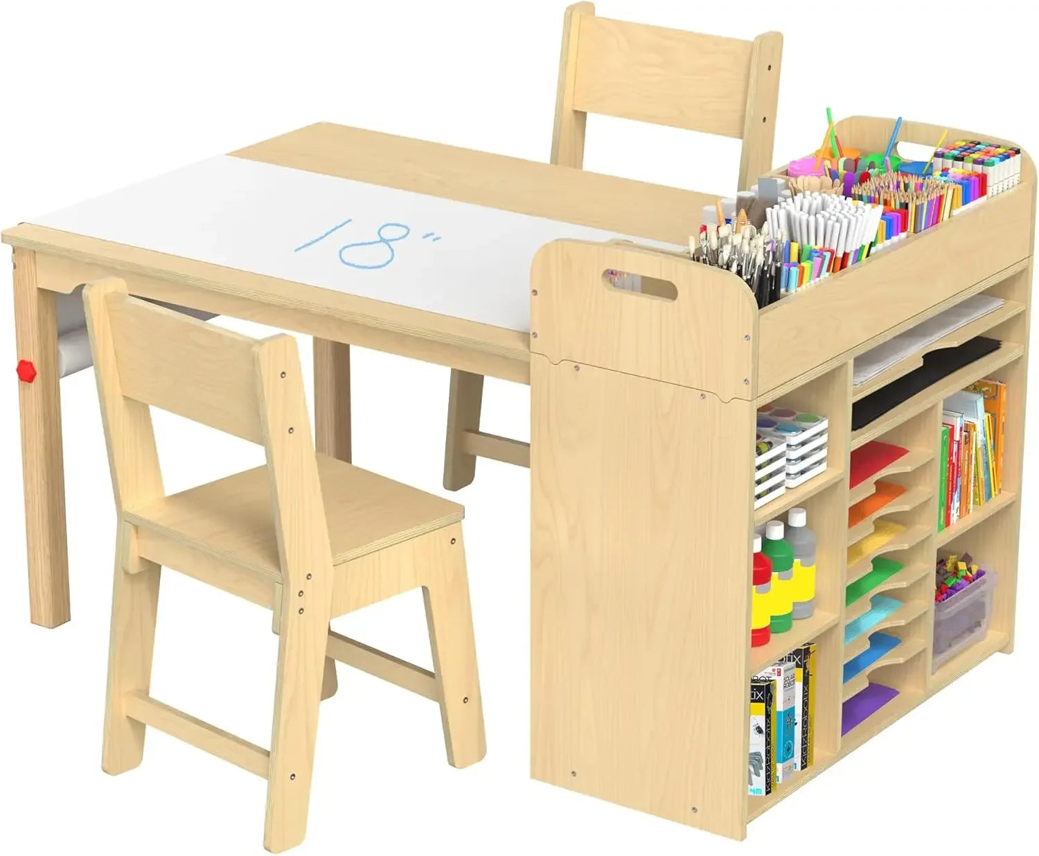 Kids Art Table and Chairs Set/ Craft Table with Large Storage Desk and Portable Art Supply Organizer for Children Ages 8-12