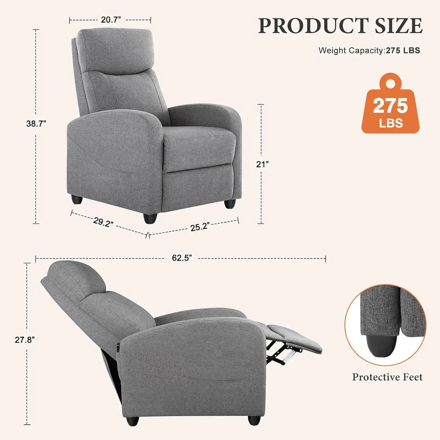 Recliner Chair for Adults, Adjustable Home Theater Seating with Lumbar Support for Any Room