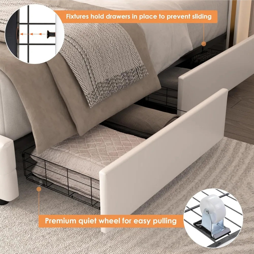 Full Smart LED Platform Bed Frame with 4 Storage Drawers