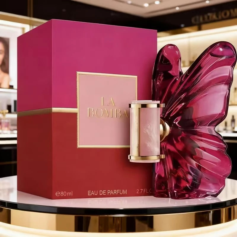 LA Bom- 2.7oz Female Perfume, Fresh Flower and Fruit Fragrance, Dragon Fruit Integration, Unique Butterfly Design