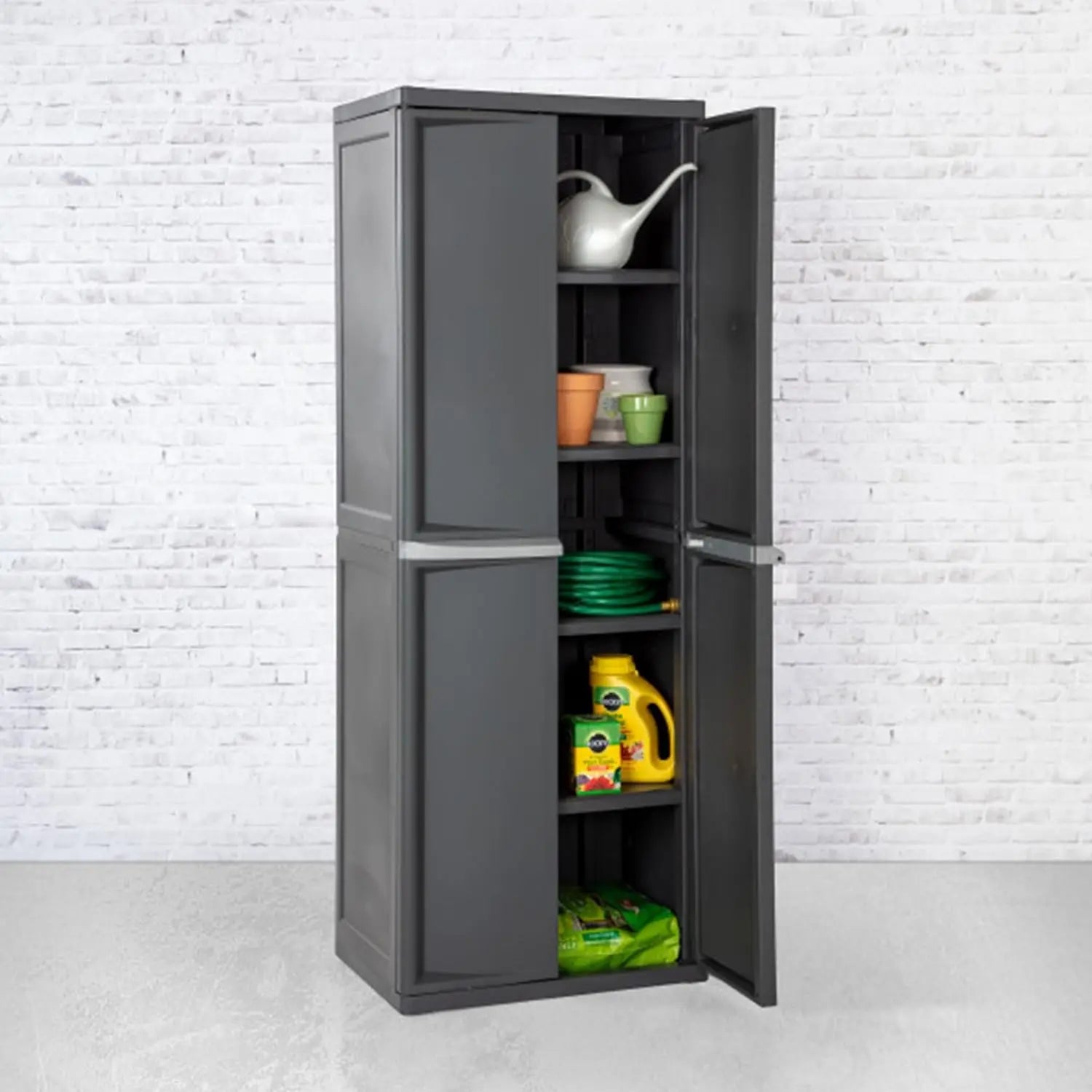 Lockable 4 Shelf Storage Cabinet, Adjustable Plastic Shelving Unit for Garage, Pantry, Basement Organizing
