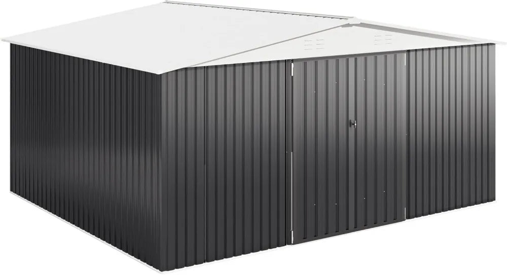 12x14 FT Outdoor Storage Shed, Metal Garden Shed with Lockable Doors, Waterproof Tool Shed for Backyard