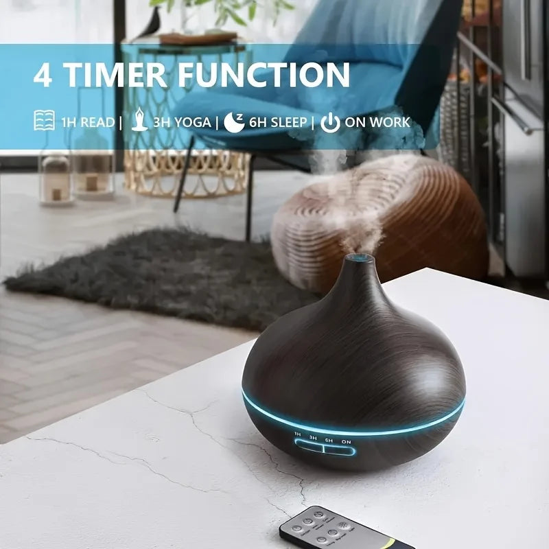 Diffuser For Home /Wood Grain Aroma Diffuser with Remote Control Timer/  6 Oil Set - 550ml Cool Mist Humidifier for Large Room