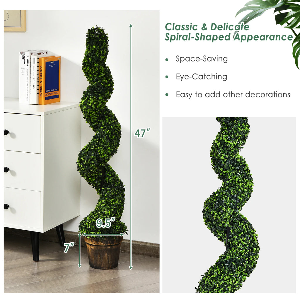2 Pack 4FT Artificial Spiral Boxwood Topiary Tree Indoor Outdoor Decor