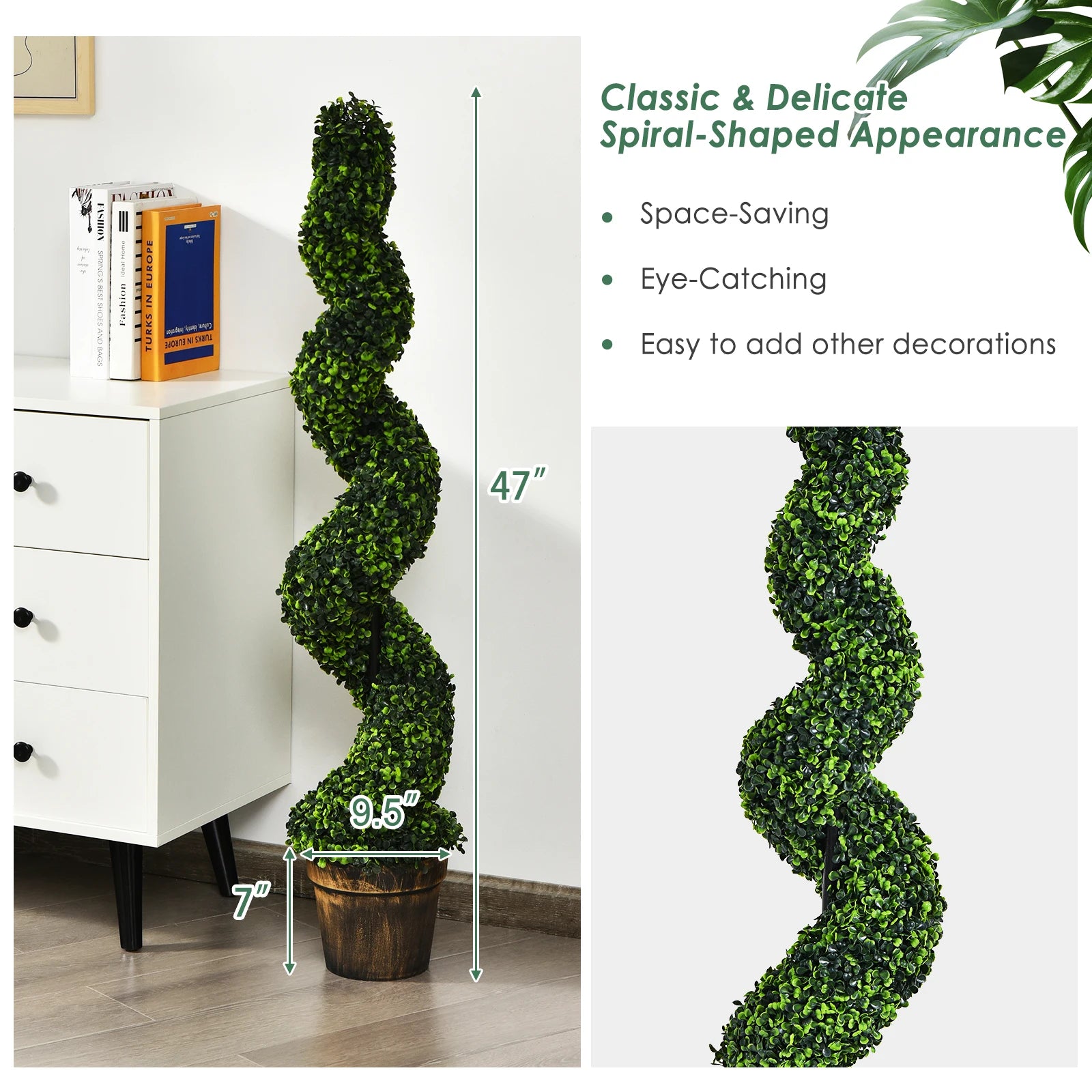 2 Pack 4FT Artificial Spiral Boxwood Topiary Tree Indoor Outdoor Decor