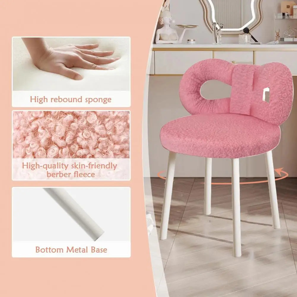 Vanity Stool with Bowknot Backrest Living Room Women/Girls Bedroom Makeup Chair