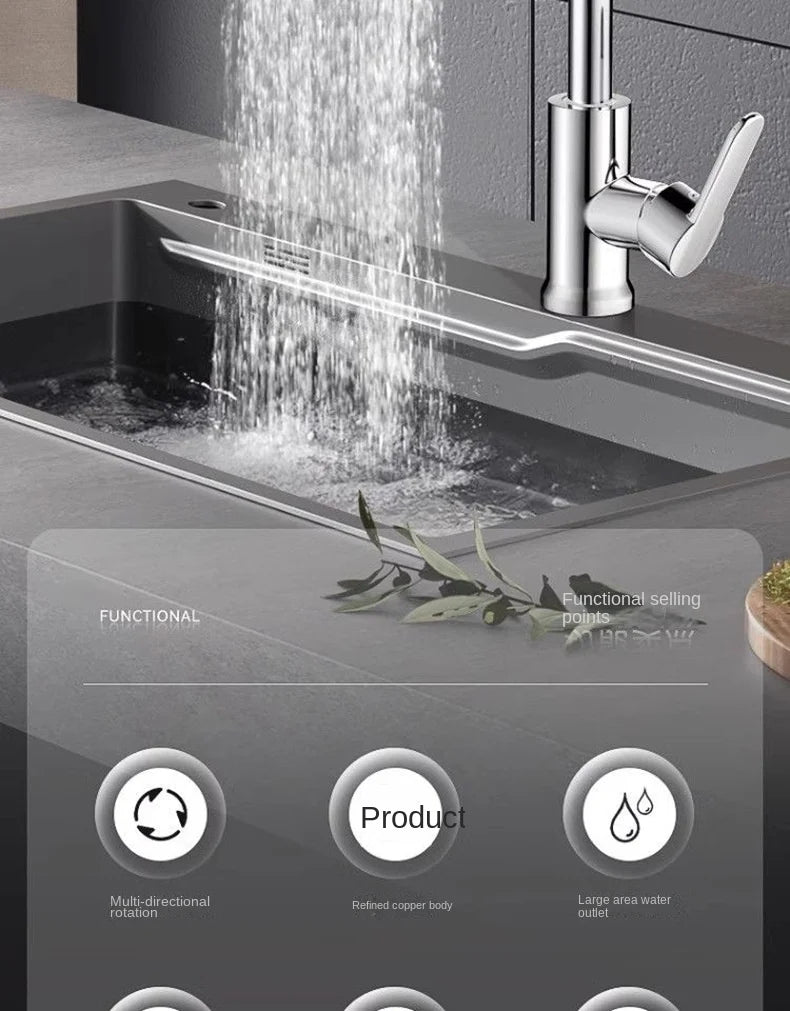 Kitchen Faucet, Rain Waterfall, Vegetable Washing Basin, Sink, Household Sink, Hot and Cold- Two in One, Pressurized Rotating