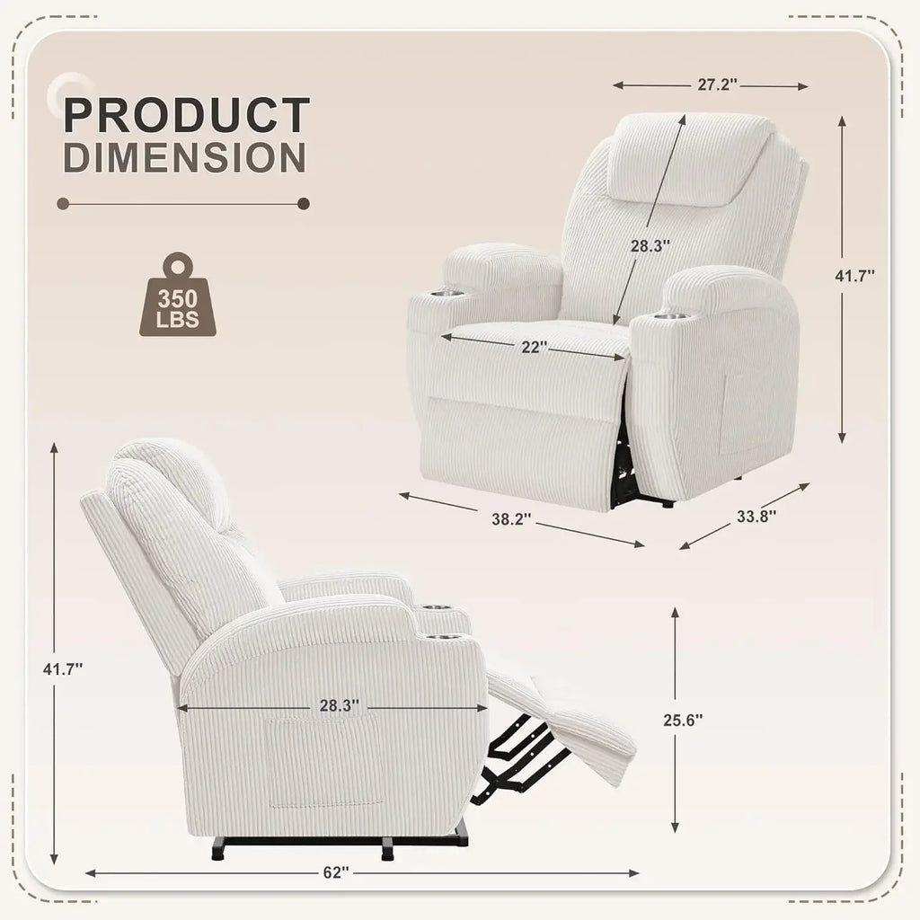 Lift Recliner Chair with Massage for Elderly Ergonomic Lounge Chair with 2 Cup Holders Side