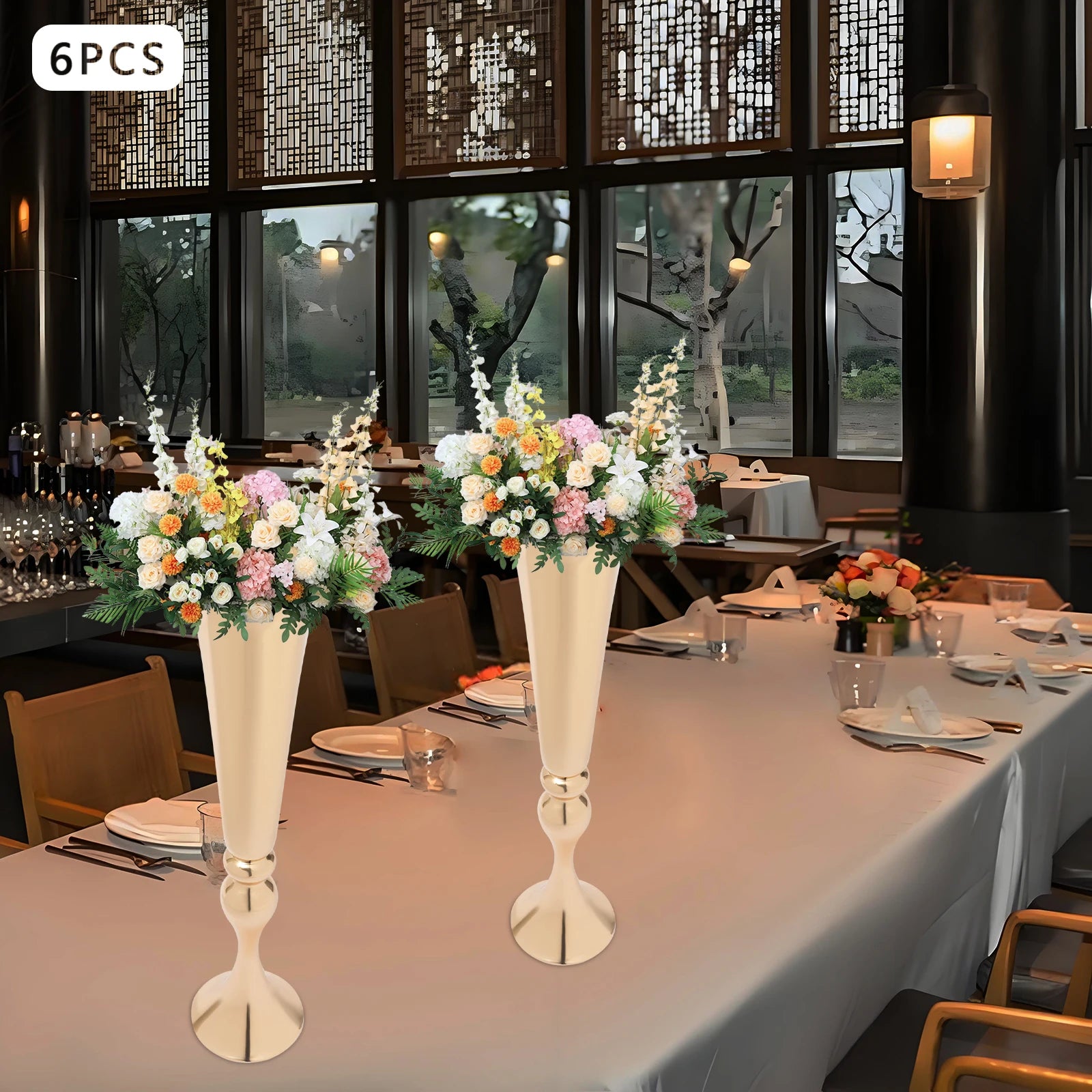 Metal Trumpet Vases, Flower Vase, Metal Table Centerpieces for Wedding Party/ Banquet Decor