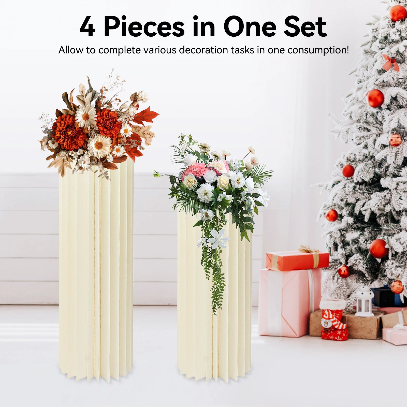 4 Pieces Wedding Flowers Stand Foldable Cardboard Cylinder Centerpiece Display Vase 40/60/80/100cm for Wedding Party/ Garden Decoration