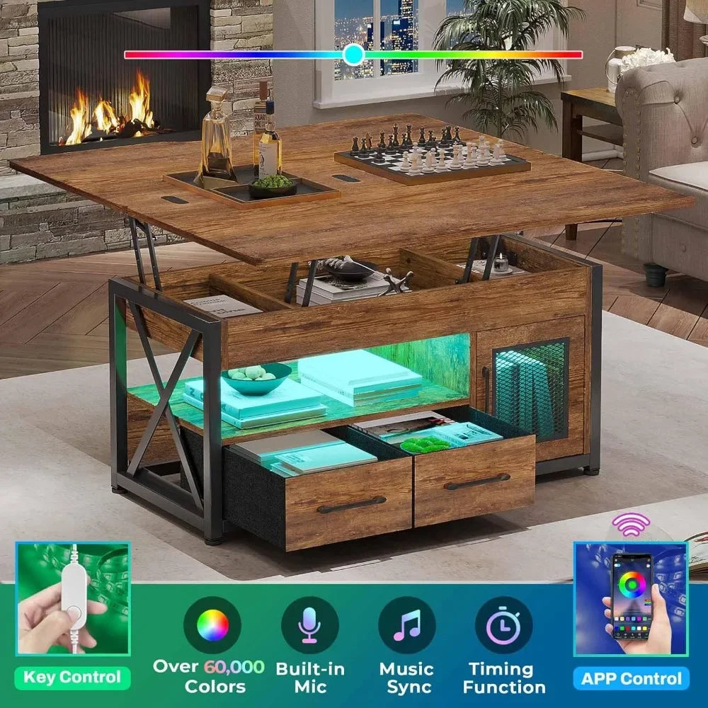 40" Lift Top Coffee Table, 4 in 1 Coffee Tables with Storage Cabinet for Living Room, Small Farmhouse Coffee Table