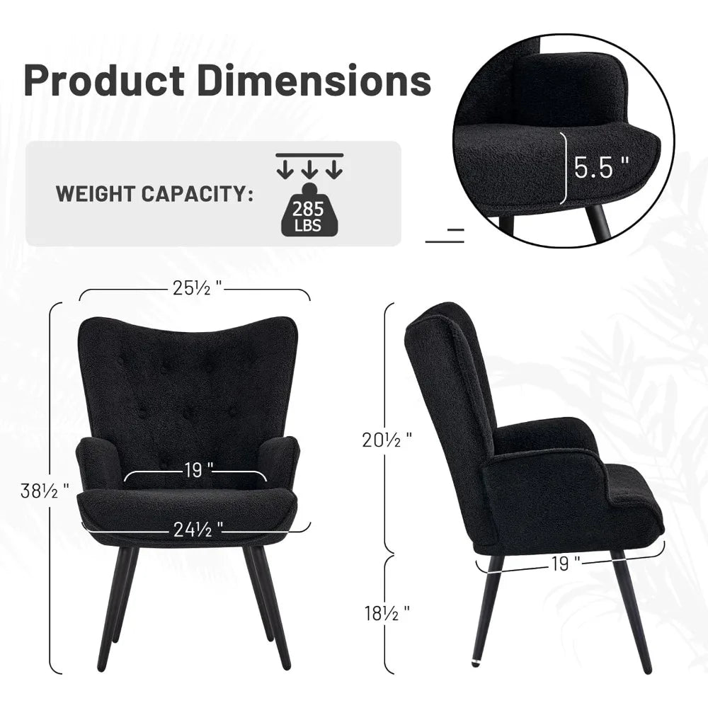 Boucle Accent Chair for Living Room, Upholstered Reading Chair with High Backrest, Tufted-Button Wingback Armchair