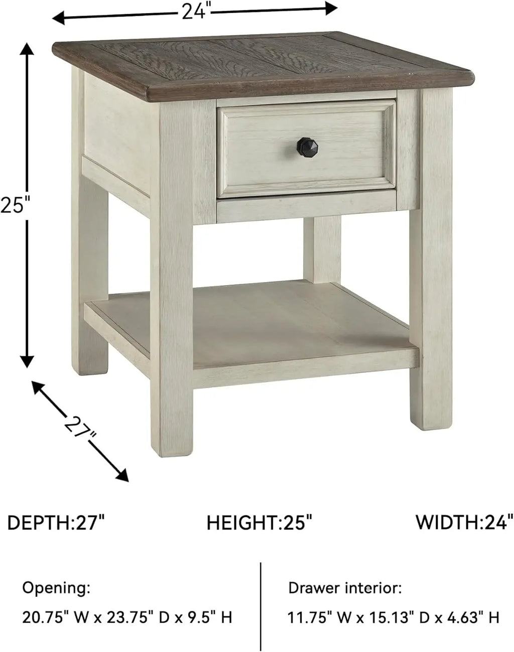 Farmhouse Square Two-Toned End Table, Antique Cream