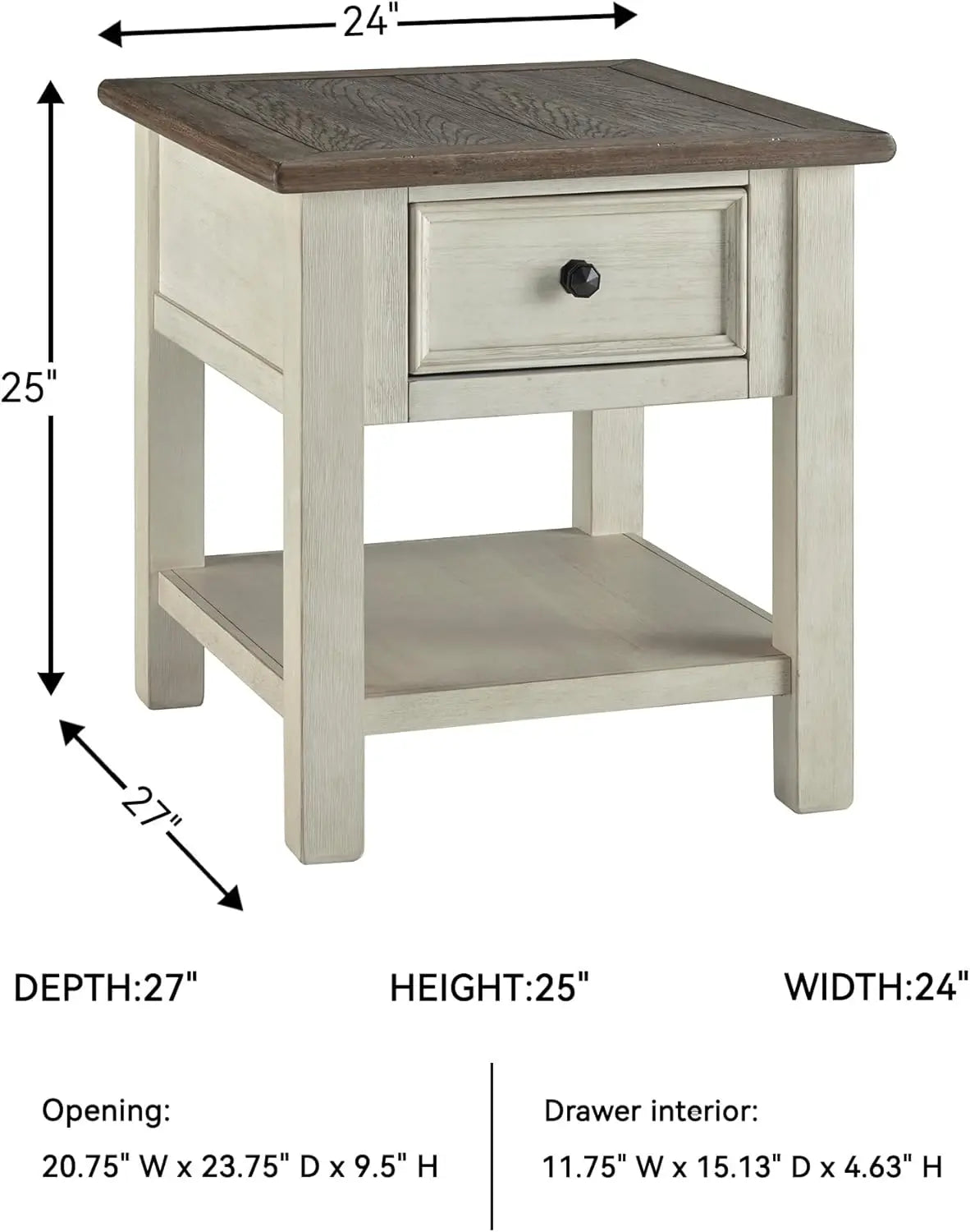 Farmhouse Square Two-Toned End Table, Antique Cream