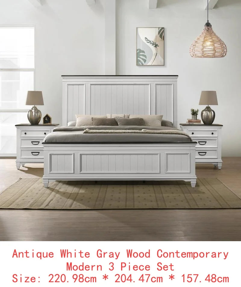 3-Piece Wood Bedroom Set, King Bed with Shiplap Panels