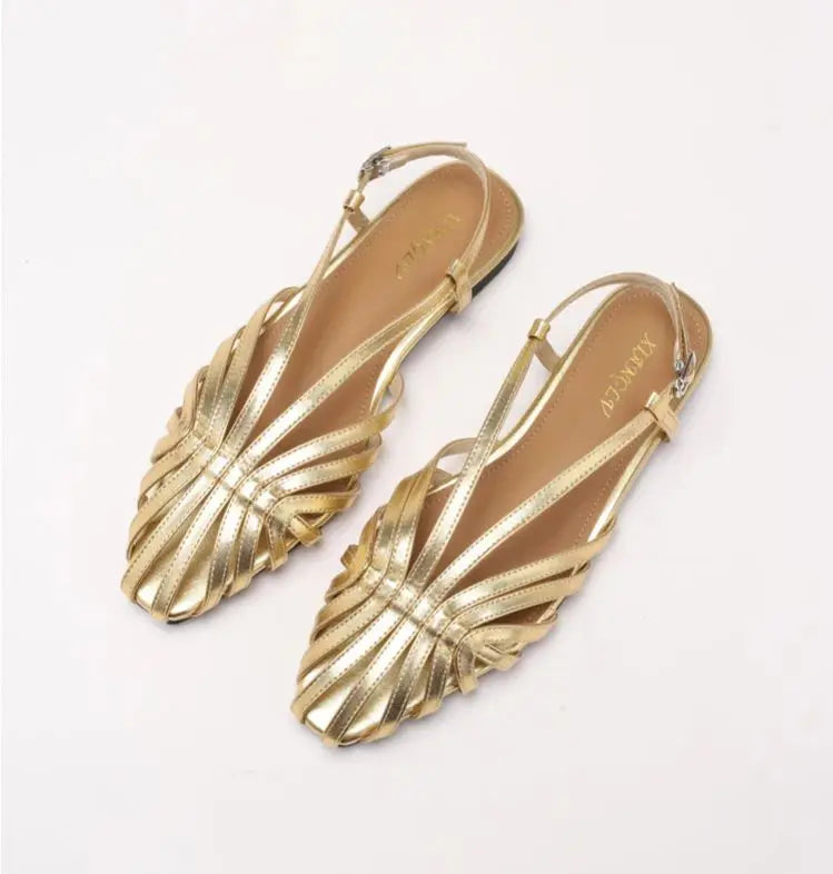 Narrow Band Women Flat Sandals Large Size Designer Brand Banquet Wedding Shoes Summer Hollow Beach Gladiator Sandals