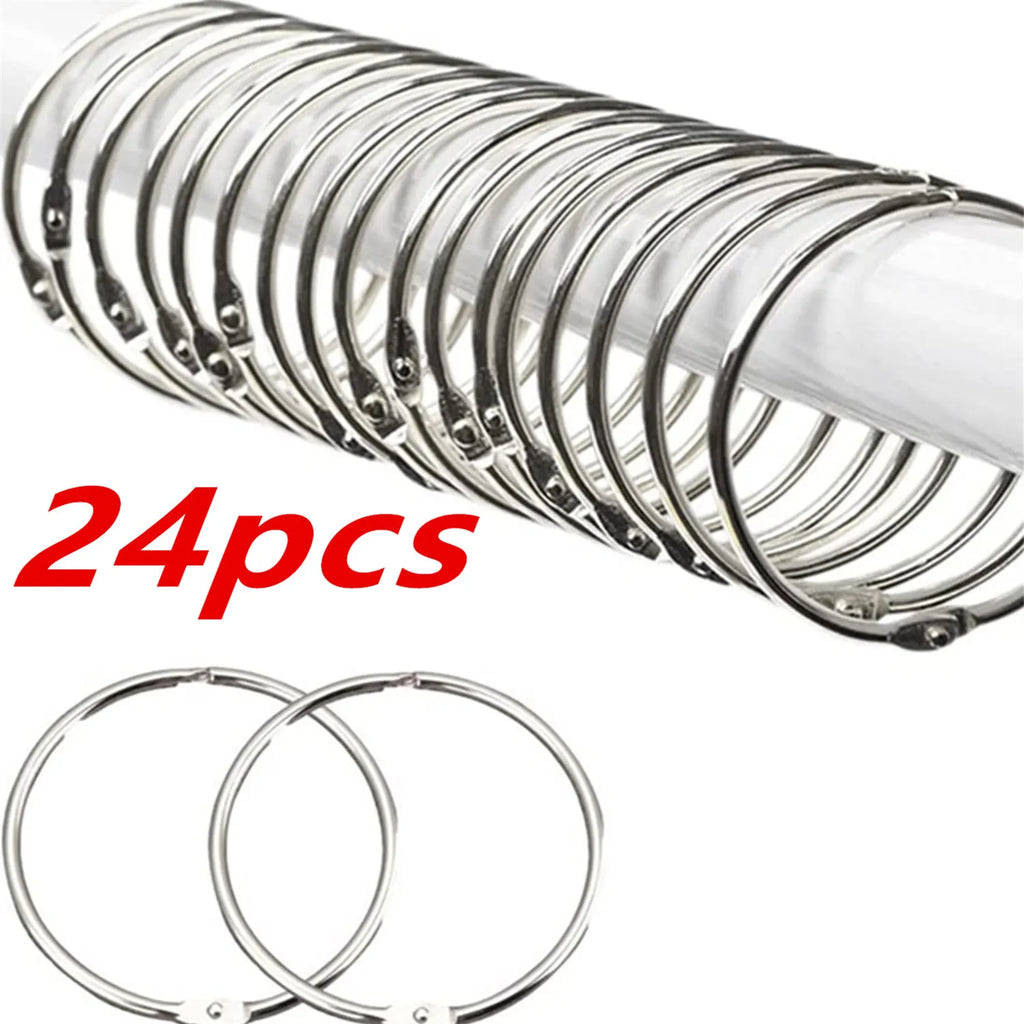 24 Pack Shower Curtain Rings, Rust Proof Shower Curtain Hooks for Bathroom, Loose Leaf Binder Rings/ Keychain Key Rings