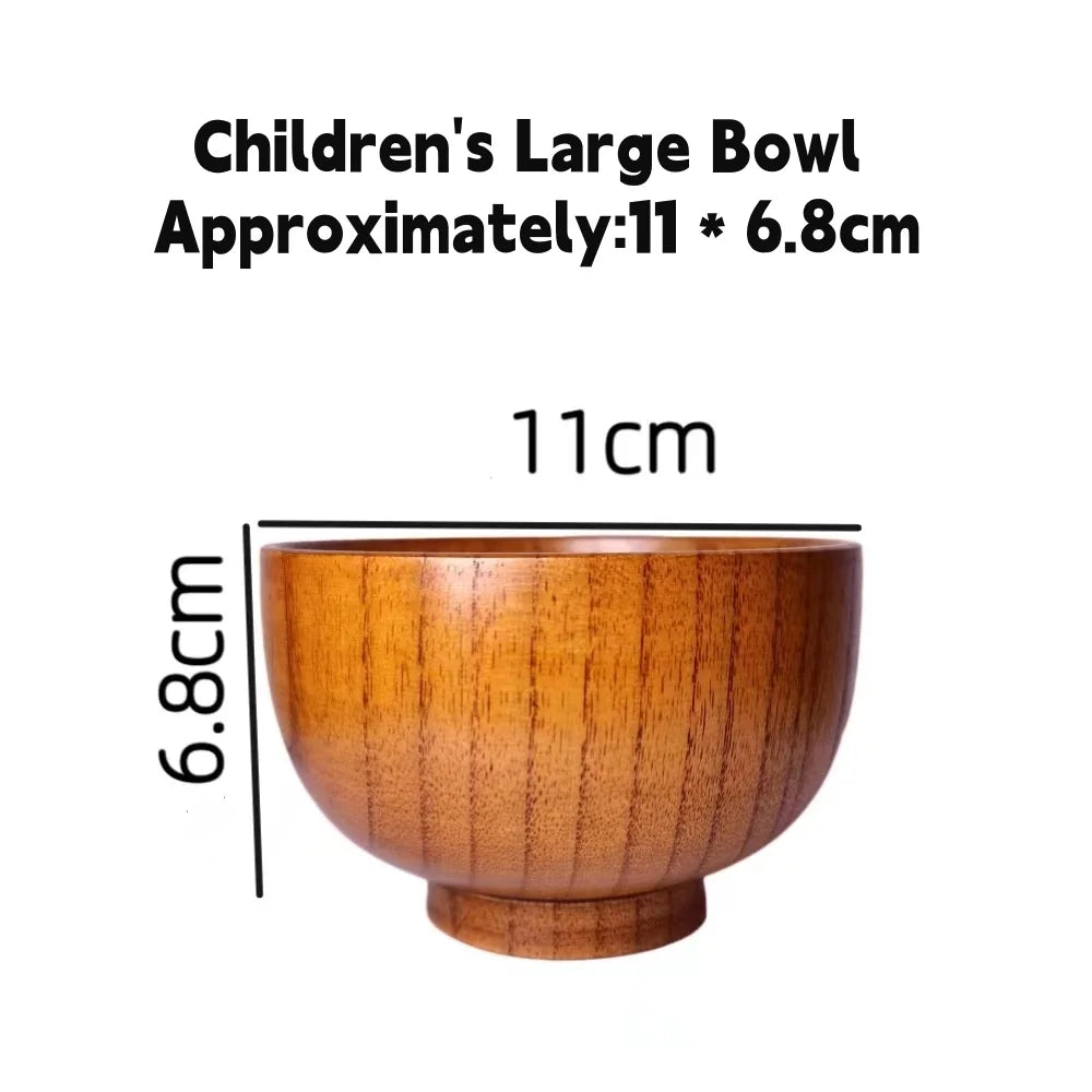 Kitchen Natural Wooden Soup Bowls,Round Fruit Salad Rice Bowls,With Spoon Set Food Containers Bowls,Large Tableware Noodle Bowls