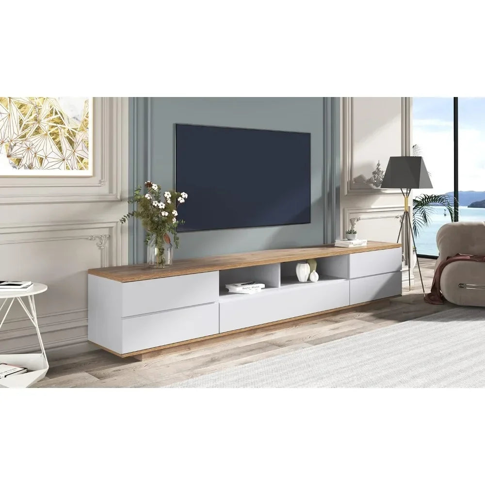 Modern Wood TV Stand w/ Cabinets & Open Shelves, Entertainment Center for All TVs
