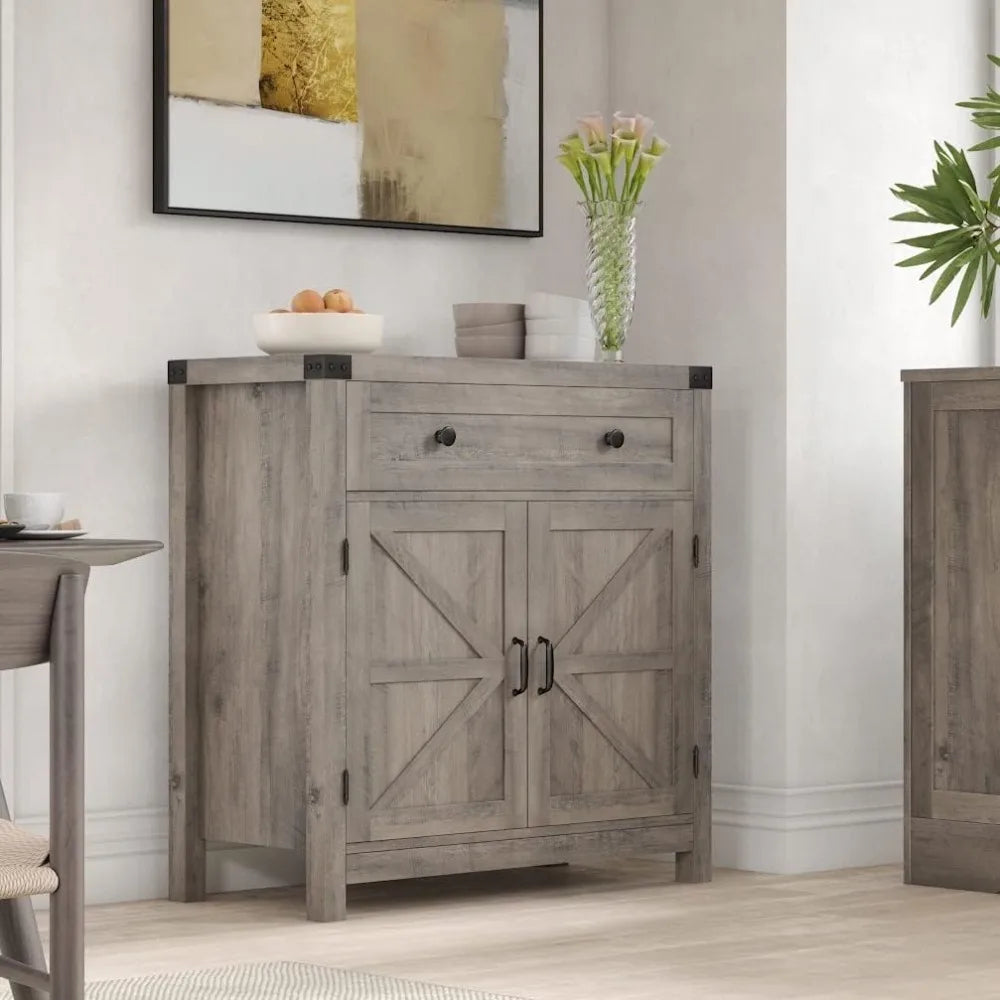 Coffee Bar Cabinet, Kitchen Storage Cabinet, Modern Farmhouse Buffet Sideboard with Drawer and Adjustable Shelf