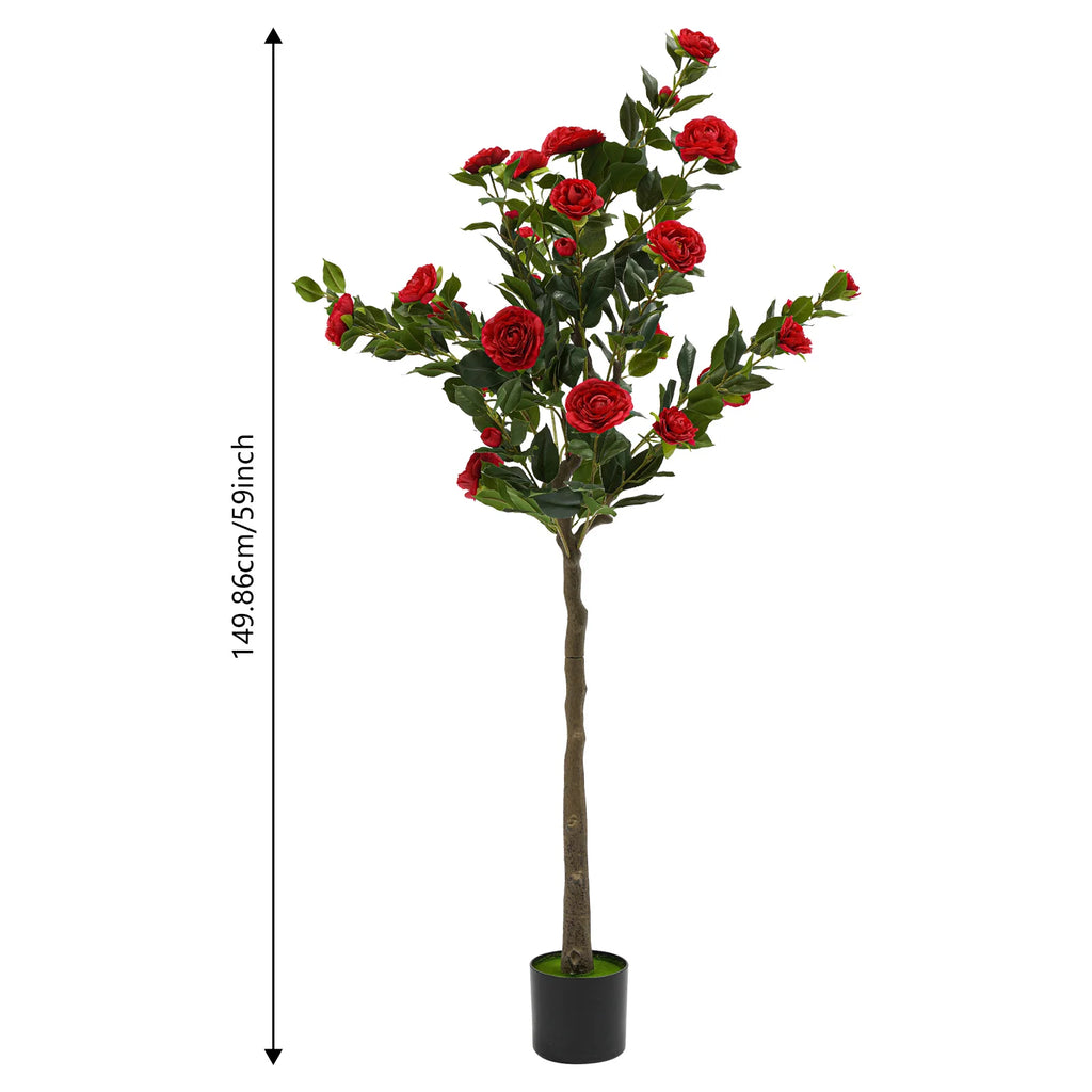 Simulated Tree Camellia Plant In Pot/ Lifelike Trunk/ Red Artificial Camellia Trees for Balconies/Shopping Malls/Exhibitions